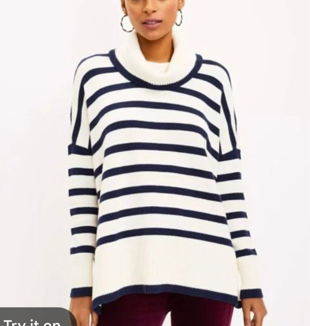 Loft striped navy and white oversized cowl neck sweater M